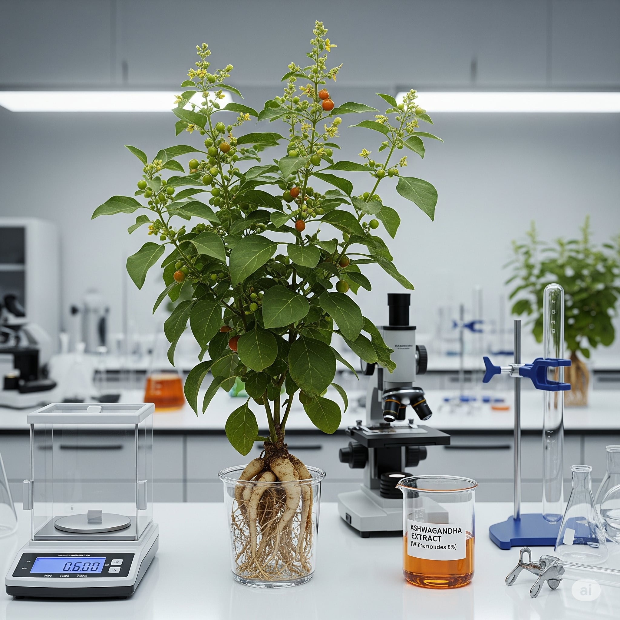 Detailní záběr na moderní laboratorní prostředí Planet Ayurveda